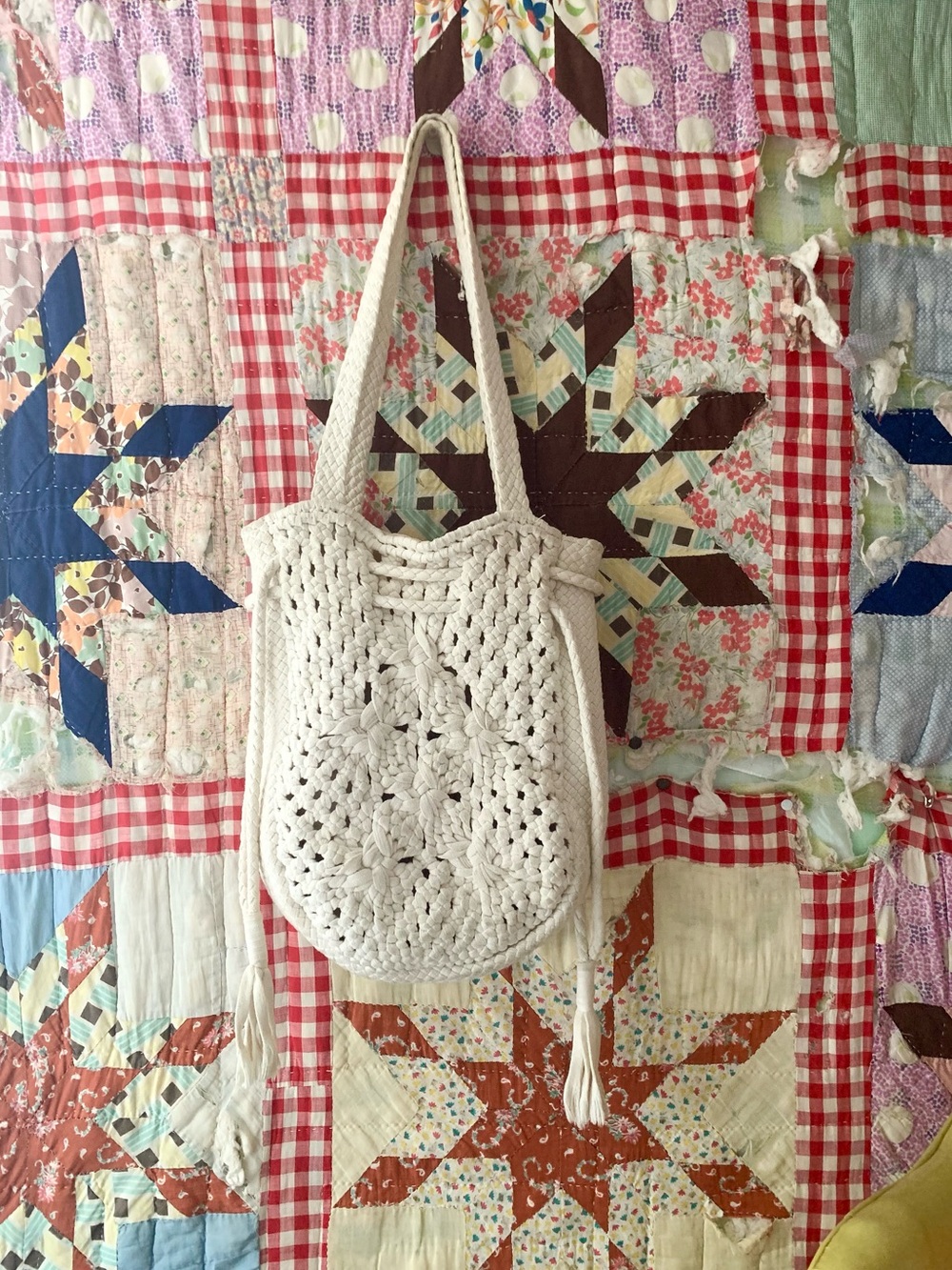 Merona 2000’s White/Cream Crotchet Macrame Boho Coastal Bag